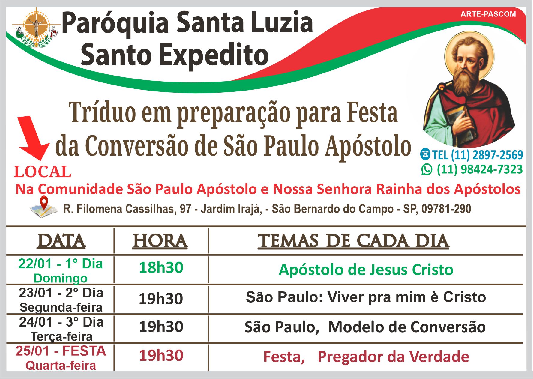 Tríduo em Preparação para a Festa da Conversão de São Paulo Apóstolo ...